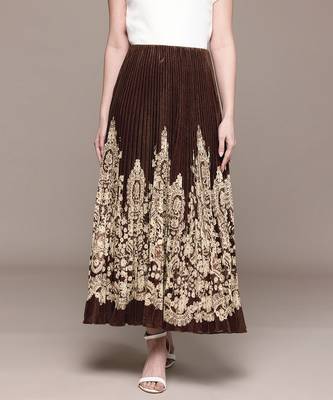 Brown printed Viscose skirt 1
