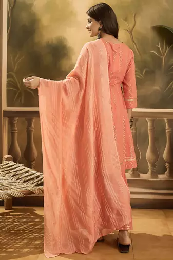 Women ethnic motifs embroidered cotton kurta with sharara & dupatta
