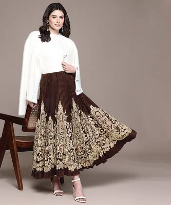 Brown printed Viscose skirt 4