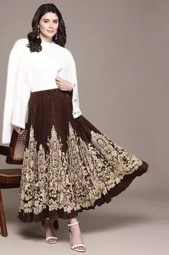 Brown printed Viscose skirt