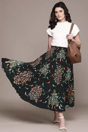 Black printed Viscose skirt