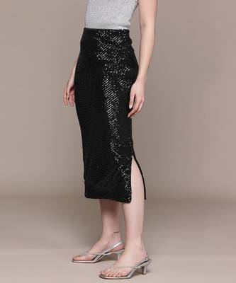 Black embellished Viscose skirt 2