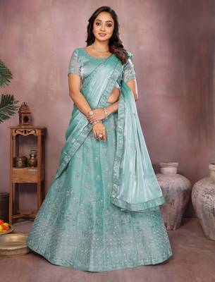 sea green zari art silk wedding lehenga choli set 3