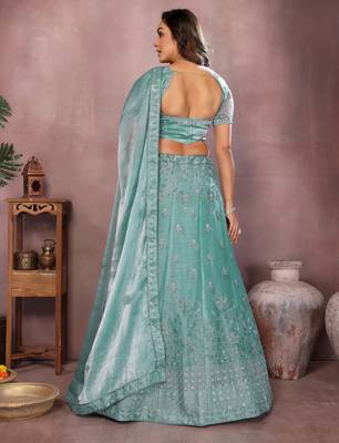 sea green zari art silk wedding lehenga choli set 4