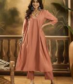 Women solid embroidered kurta with trousers