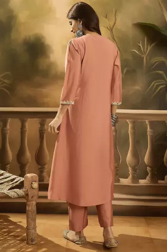 Women solid embroidered kurta with trousers