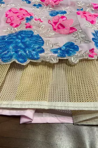Pastel Pink Floral Embroidered Lehenga Choli with Net Dupatta