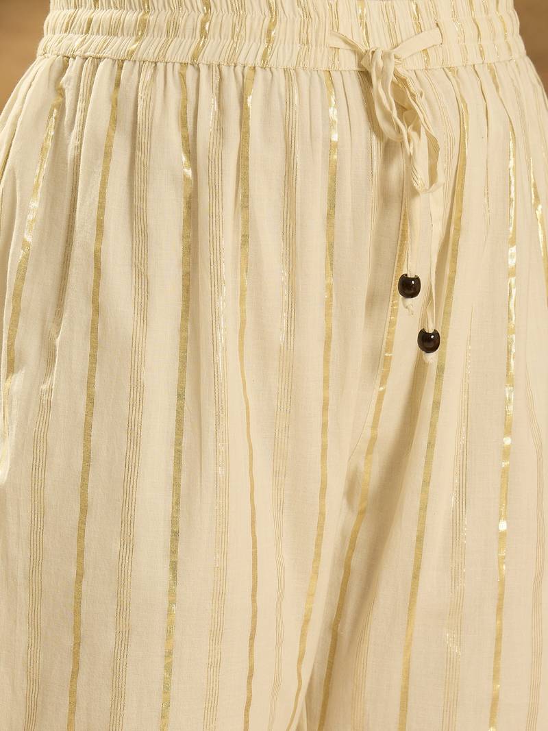 Women solid embroidered cotton kurta with trousers & dupatta