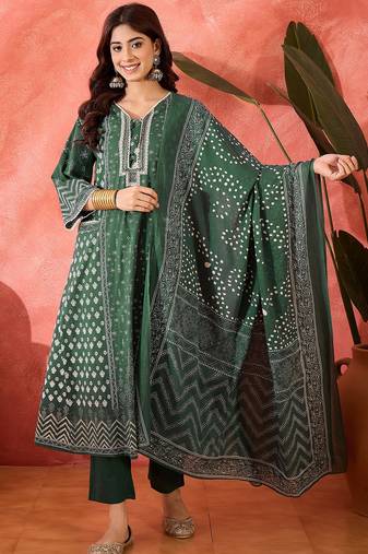Women floral printed cotton kurta with trousers & dupatta