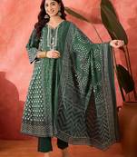 Women floral printed cotton kurta with trousers & dupatta