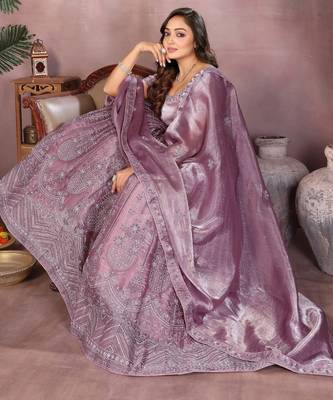 pink zari work art silk lehenga choli 3
