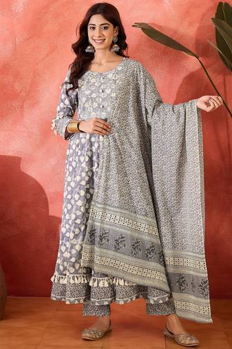 Women ethnic motifs printed cotton kurta with trousers & dupatta