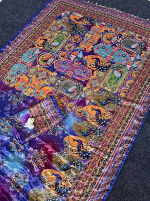 Roman Silk With ajarakh Print And Real Mirror Work Women's Saree With Blouse Set  4