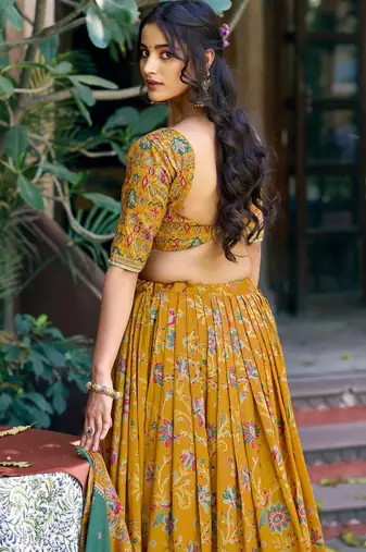 Gorgeous Mustard Yellow Foil Printed Tussar Silk Haldi Wear Lehenga Choli