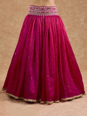 Hot Pink And Teal Viscose Silk Hand Embroidered Lehenga Set 3