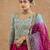 Hot Pink And Teal Viscose Silk Hand Embroidered Lehenga Set