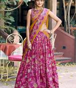 Regal Rani Pink Foil Printed Tussar Silk Wedding Wear Lehenga With Blouse