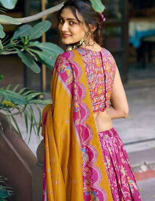 rani pink foil printed tussar silk wedding lehenga 4