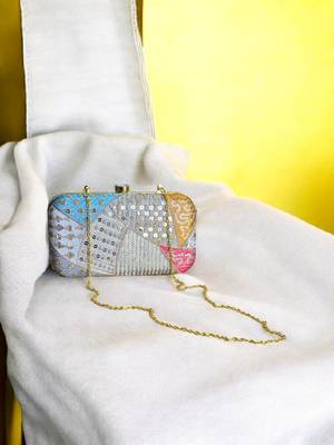 Multicolour sequinned party clutch 2