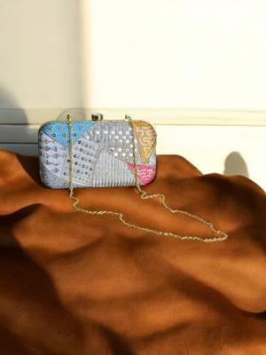 Multicolour sequinned party clutch 5