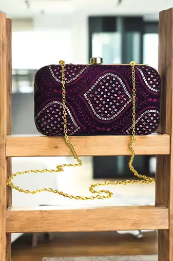 Wine seqinned party clutch