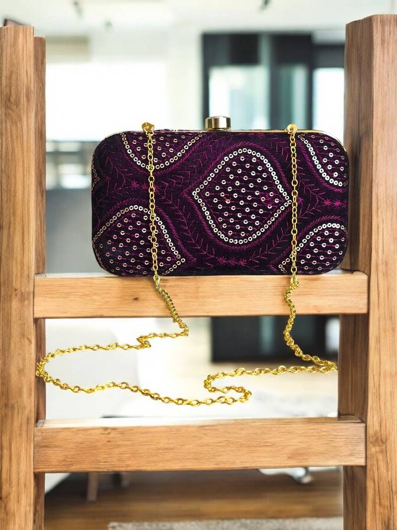 Wine seqinned party clutch