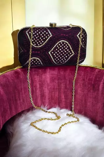 Wine seqinned party clutch
