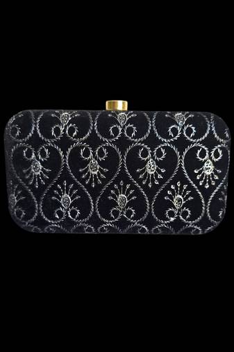 Black embroidered party clutch