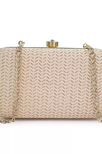 Beige gold party clutch