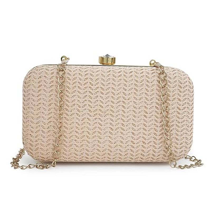 Beige gold party clutch