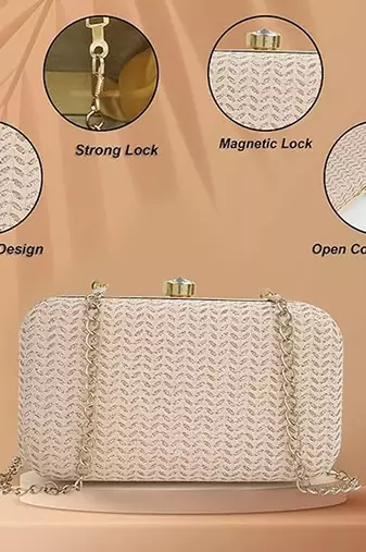 Beige gold party clutch