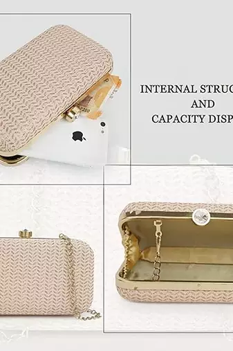 Beige gold party clutch