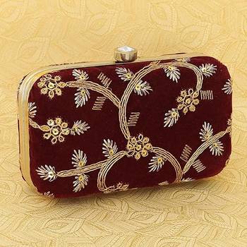 Maroon embroidered party clutch 1