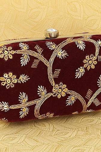 Maroon embroidered party clutch