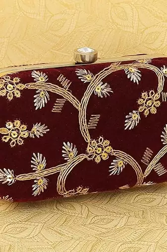 Maroon embroidered party clutch
