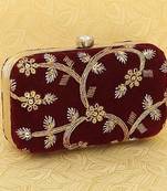 Maroon embroidered party clutch