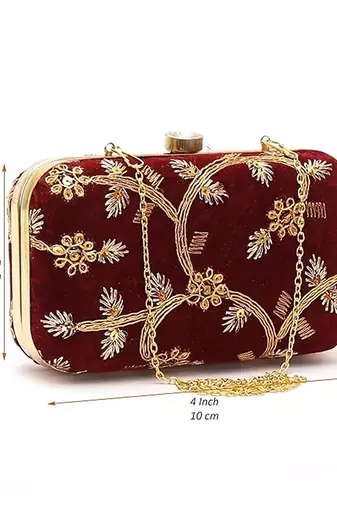 Maroon embroidered party clutch