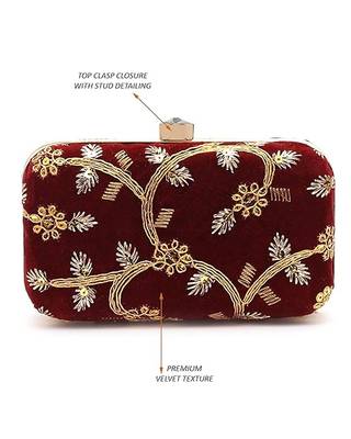 Maroon embroidered party clutch 3