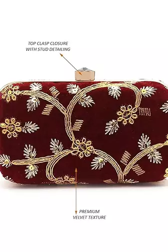 Maroon embroidered party clutch