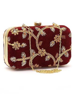 Maroon embroidered party clutch 4