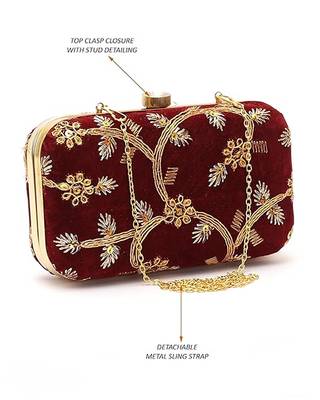 Maroon embroidered party clutch 5