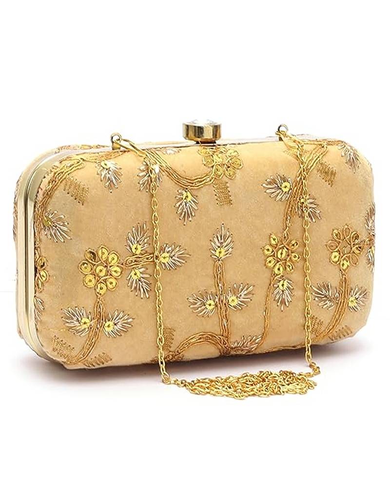 Golden embroiderede party clutch