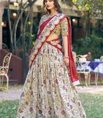 Classic Off White Foil Work Tussar Silk Festive Wear Lehenga Choli With Dupatta
