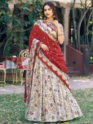 off white foil work tussar silk festive wear lehenga choli 2