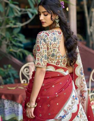 off white foil work tussar silk festive wear lehenga choli 4