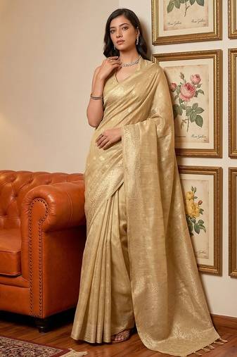 Cream woven tissue silk saree with blouse