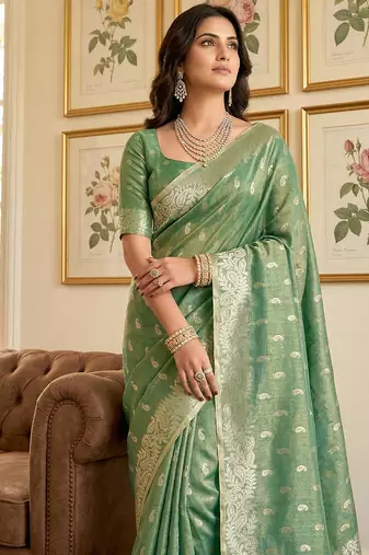 Green woven tissue silk saree with blouse