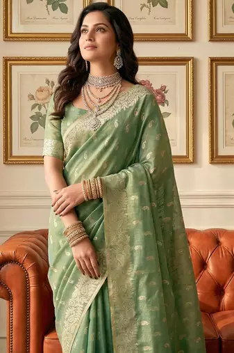 Green woven tissue silk saree with blouse
