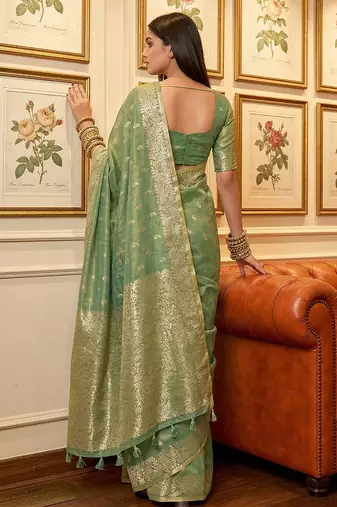 Green woven tissue silk saree with blouse