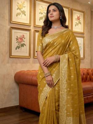 Mustard woven tissue silk saree with blouse 2